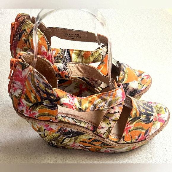 Anthropologie Miss Albright Tropical Floral Wedge Sandals-Women’s 5-Orange Multi - Picture 5 of 15